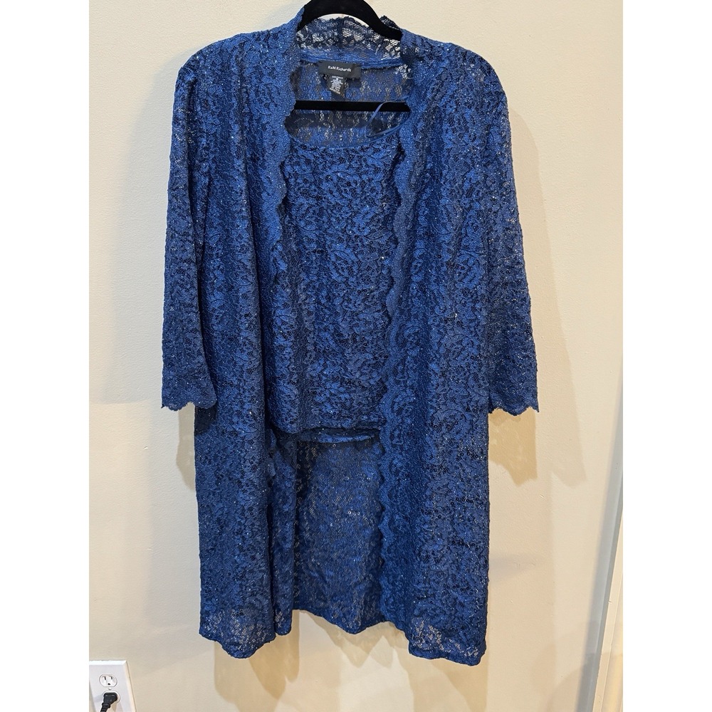 R&M Richards royal blue sparkly glitter lace longline duster and shell Size 8